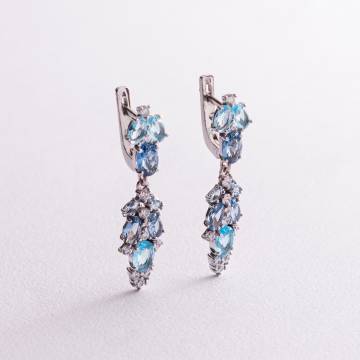 Серебряные серьги с кварцом и фианитами 2950/9р-QLBQS Серебряные серьги с кварцом и фианитами 2950/9р-QLBQS