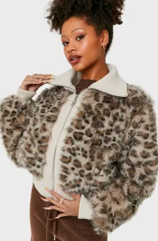 Женская бежевая шуба с узором Бежевый L Tally Weijl SJAFFRISTI