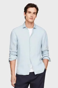 Мужская голубая льняная рубашка DC GMD LINEN SOLID Голубой S Tommy Hilfiger MW0MW34640
