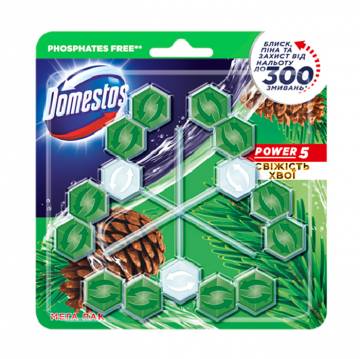 Блок для очистки туалета Domestos Power 5 Свежесть хвои, 3*55 г