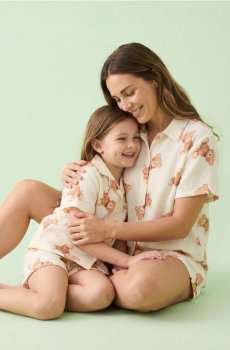 Бавовняна двокомпонентна піжама з ведмедиками - кремовий