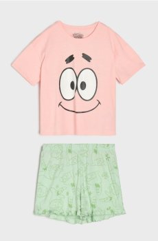 Бавовняна двочастинна піжама з принтом SpongeBob - пастельний рожевий