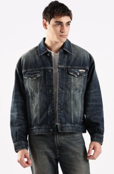 Calvin Klein Jeans Men Spread Collar Washed Denim Jacket