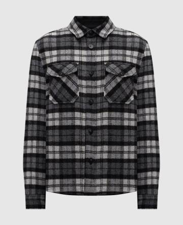 Серая рубашка с шерстью в клеточку