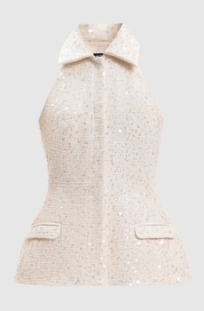 Твидовый жилет цвета айвори в пайетке