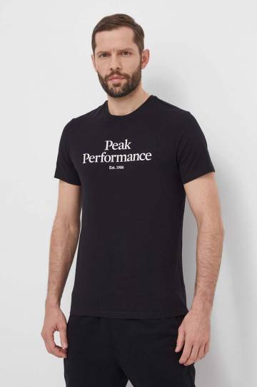 Хлопковая футболка Peak Performance мужской цвет чёрный с принтом Хлопковая футболка Peak Performance мужской цвет чёрный с принтом