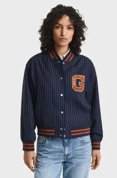 Женский темно-синий шерстяной бомбер в полоску PINSTRIPE VARSITY Синий M Gant 4700378