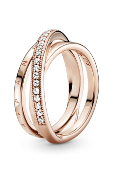 Каблучка потрійна стрічкова з паве