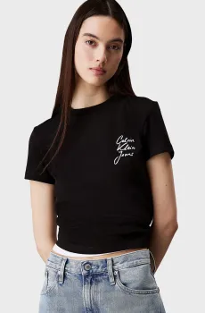 Женская черная футболка SCRIPT INSTITUTIONAL BABY TEE Черный XS Calvin Klein Jeans J20J224984