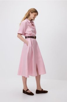 Reserved - Сукня міді з лляної суміші - пастельний рожевий - 345HK-03X