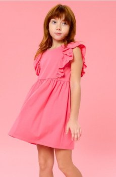 Бавовняна сукня з ажурними воланами на рукавах - блакитний