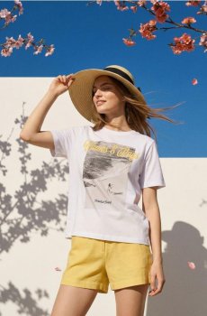 Бавовняна oversize футболка з принтом - білий