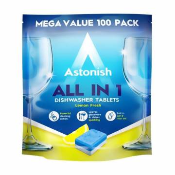 Таблетки для посудомоечных машин Astonish All in 1 Dishwasher Tablets Lemon Fresh Все в одном, 100 шт