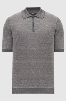 Серое поло с леном в узор