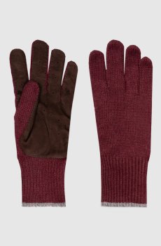 Бордовые комбинированные перчатки с кашемиром