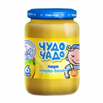 Детское фруктовое пюре Чудо-Чадо Яблоко и банан, от 6 месяцев, 170 г Детское фруктовое пюре Чудо-Чадо Яблоко и банан, от 6 месяцев, 170 г