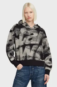 Женское черное худи с узором Sprayed letters loose Черный XS G-Star RAW D26088,D325