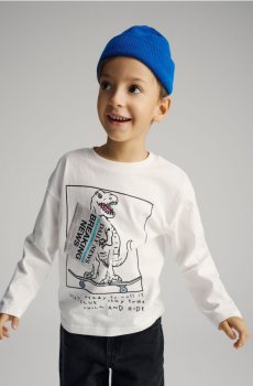 Reserved - Бавовняний лонгслів з принтом - кремовий - 672IR-01X