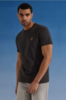 Бавовняна футболка з вишивкою у формі папаї - темно-сірий