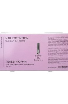 Гелевые типсы для наращивания ногтей Nails Molekula Professional Nail Extension Fast Soft Gel Forms Coffin 3XL, 240 шт