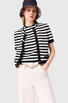 Женский кардиган в полоску Разноцветный 34 MAJE MFPCA00616_White-Navy