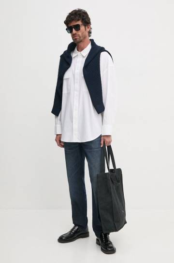 Рубашка Michael Kors мужская цвет белый relaxed классический воротник UF4409WF4C Рубашка Michael Kors мужская цвет белый relaxed классический воротник UF4409WF4C