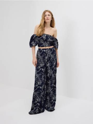 Reserved - Широкі штани з віскозою - темно-синій - ZQ658-59X