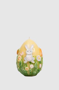 Желтая свеча в форме яйца с кроликом