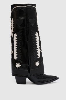 Черные кожаные лакированные казаки