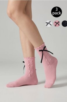 Набір шкарпеток із хвилястим манжетом і бантиком 3 шт. - різнобарвний