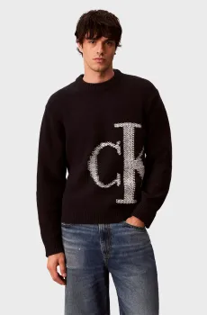 Мужской черный шерстяной свитер BLEND MONOGRAM CREW Черный S Calvin Klein Jeans LV04RH311G