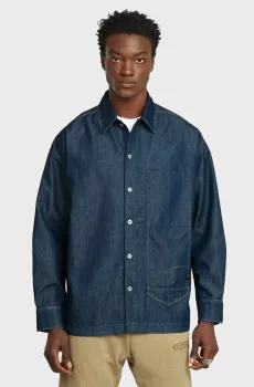 Мужская темно-синяя джинсовая рубашка Long Pocket Синий S G-Star RAW D26334,D303