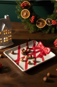 Керамічний піднос із бантом - білий