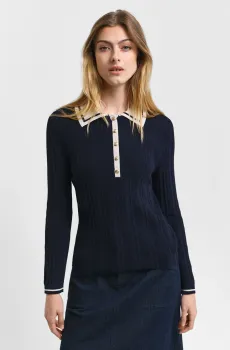 Женское темно-синее поло CONTRAST RIBBED Синий S Gant 4805273