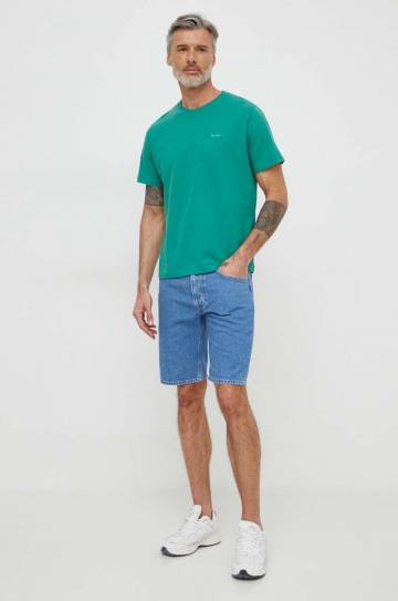 Хлопковая футболка Pepe Jeans Connor мужская цвет зелёный однотонная PM509206 Хлопковая футболка Pepe Jeans Connor мужская цвет зелёный однотонная PM509206