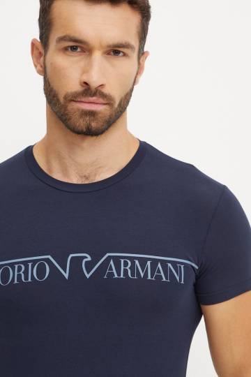 Футболка лаунж Emporio Armani Underwear цвет синий с принтом 111035 4F516 Футболка лаунж Emporio Armani Underwear цвет синий с принтом 111035 4F516