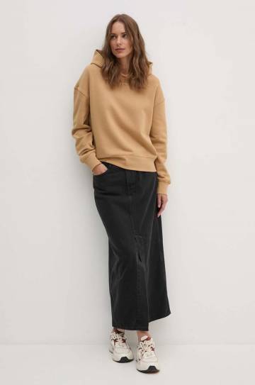 Кофта Calvin Klein женская цвет бежевый с капюшоном однотонная K20K207202 Кофта Calvin Klein женская цвет бежевый с капюшоном однотонная K20K207202