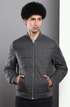 Calvin Klein Jeans Men Grey Solid Quilted Bomber Jacket