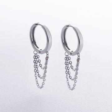 Серебряные серьги - кольца с цепочками 902-01450 Серебряные серьги - кольца с цепочками 902-01450