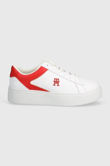 Кожаные кроссовки Tommy Hilfiger TH PLATFORM COURT SNEAKER цвет белый FW0FW07910 Кожаные кроссовки Tommy Hilfiger TH PLATFORM COURT SNEAKER цвет белый FW0FW07910