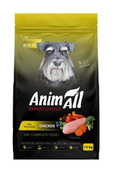 Сухой корм для взрослых собак AnimAll со свежей курицей, 12 кг