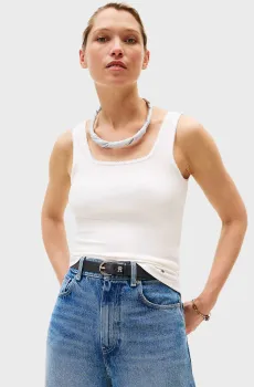 Женский белый топ 5X2 RIB SLIM SQUARE-NK TANK Белый XS Tommy Hilfiger WW0WW45444