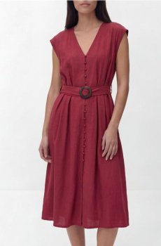 Reserved - Сукня з додаванням льону - буряковий - 452JO-83X