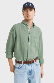 Мужская зеленая льняная рубашка REG GMNT DYED LINEN SHIRT Зеленый L Gant 3240120