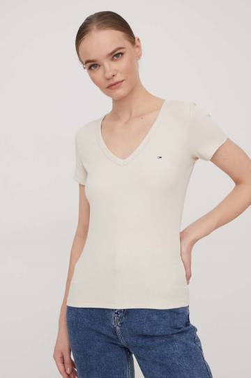 Футболка Tommy Jeans женская цвет бежевый DW0DW17385 Футболка Tommy Jeans женская цвет бежевый DW0DW17385