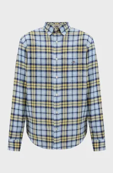 Мужская голубая льняная рубашка в клетку REG Голубой XL Gant 3250040