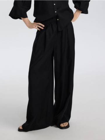 Reserved - Широкі штани з додатком льону - чорний - 1066P-99X
