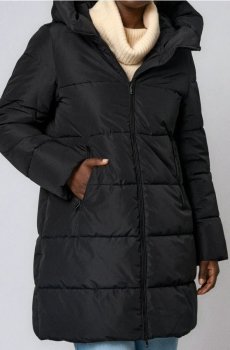 Стьобане пальто з капюшоном - чорний