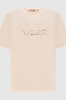 Бежевая футболка с вышивкой