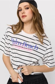 Бавовняна смугаста футболка з написом Palm Beach California - різнобарвний